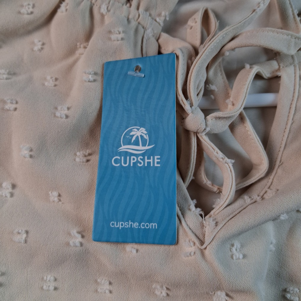 NWT Cupshe Mini Dress Womens XS Cream Swiss Dot Tiered Ruffle Long Sleeve Boho - Picture 5 of 8
